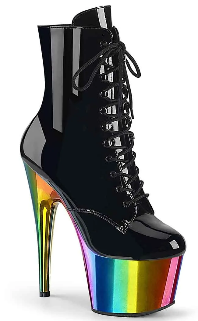 ADORE-1020RC Black Patent Rainbow Chrome Boots