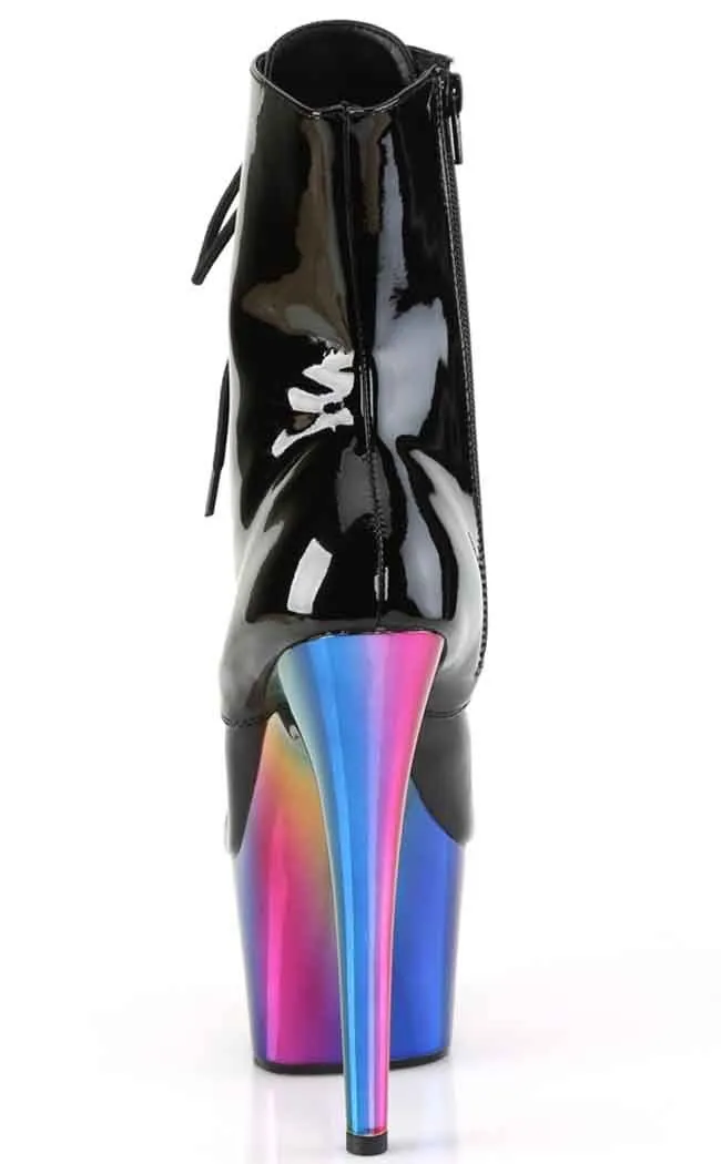 ADORE-1020RC Black Patent Rainbow Chrome Boots