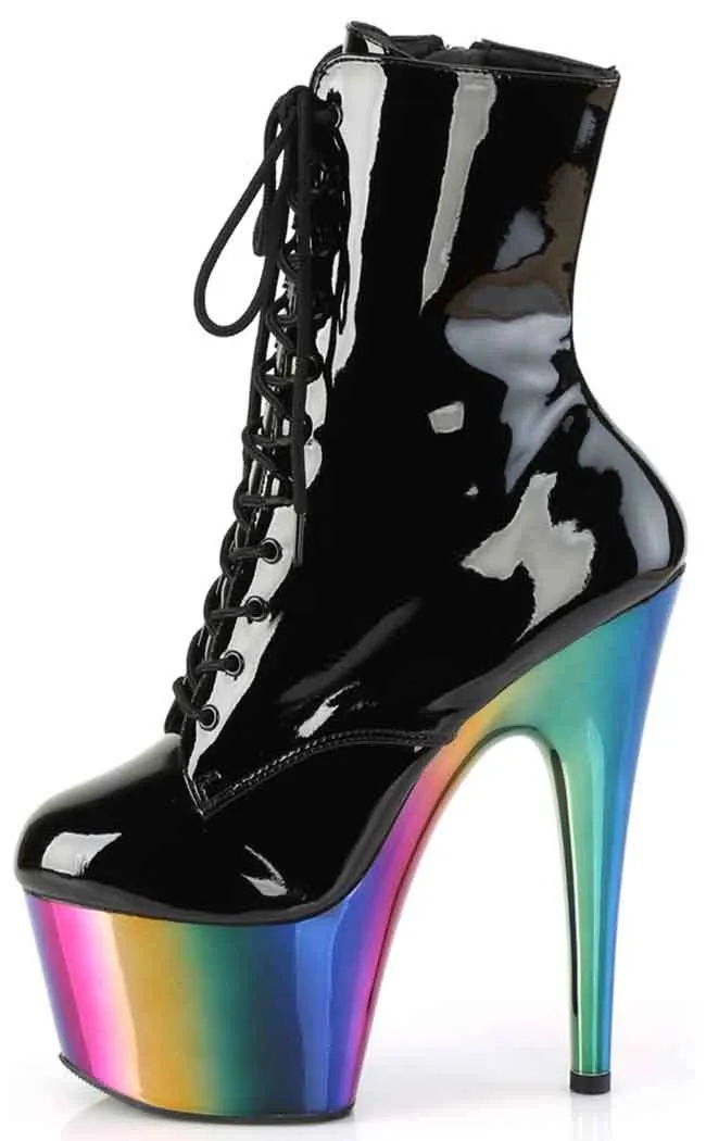 ADORE-1020RC Black Patent Rainbow Chrome Boots