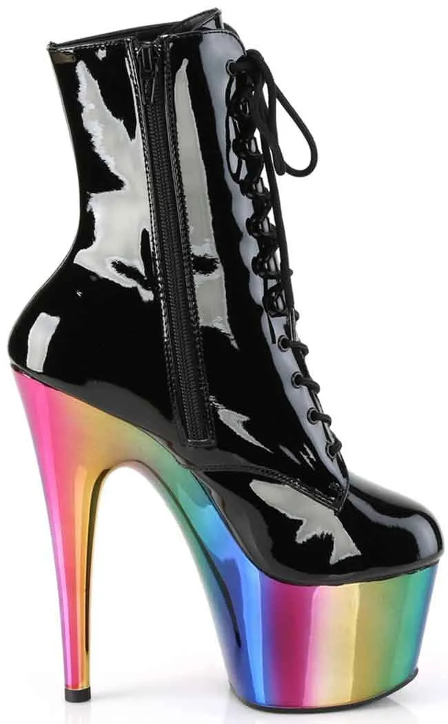 ADORE-1020RC Black Patent Rainbow Chrome Boots