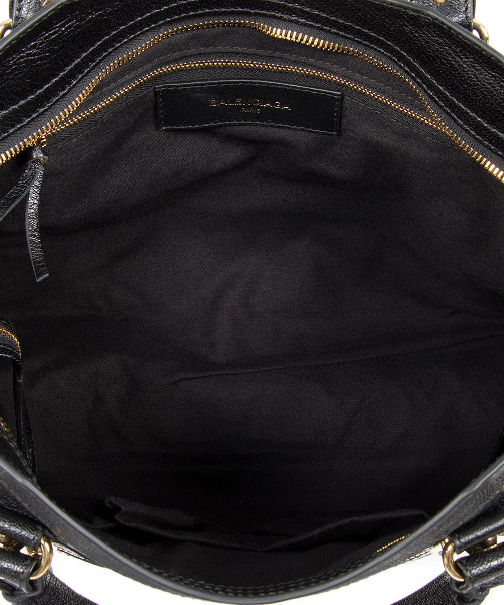 Balenciaga Classic Metallic Black Grain Goatskin Edge City Bag