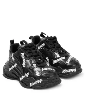 Balenciaga Kids Triple S Logo Sneakers, Black