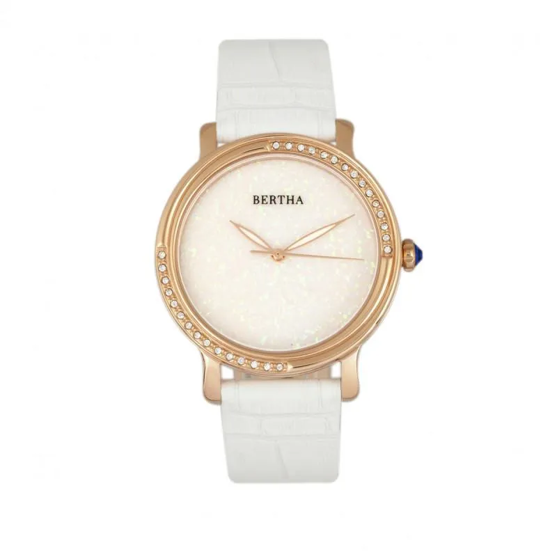 Bertha Courtney Opal Dial Leather-Band Watch