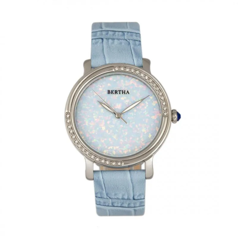 Bertha Courtney Opal Dial Leather-Band Watch