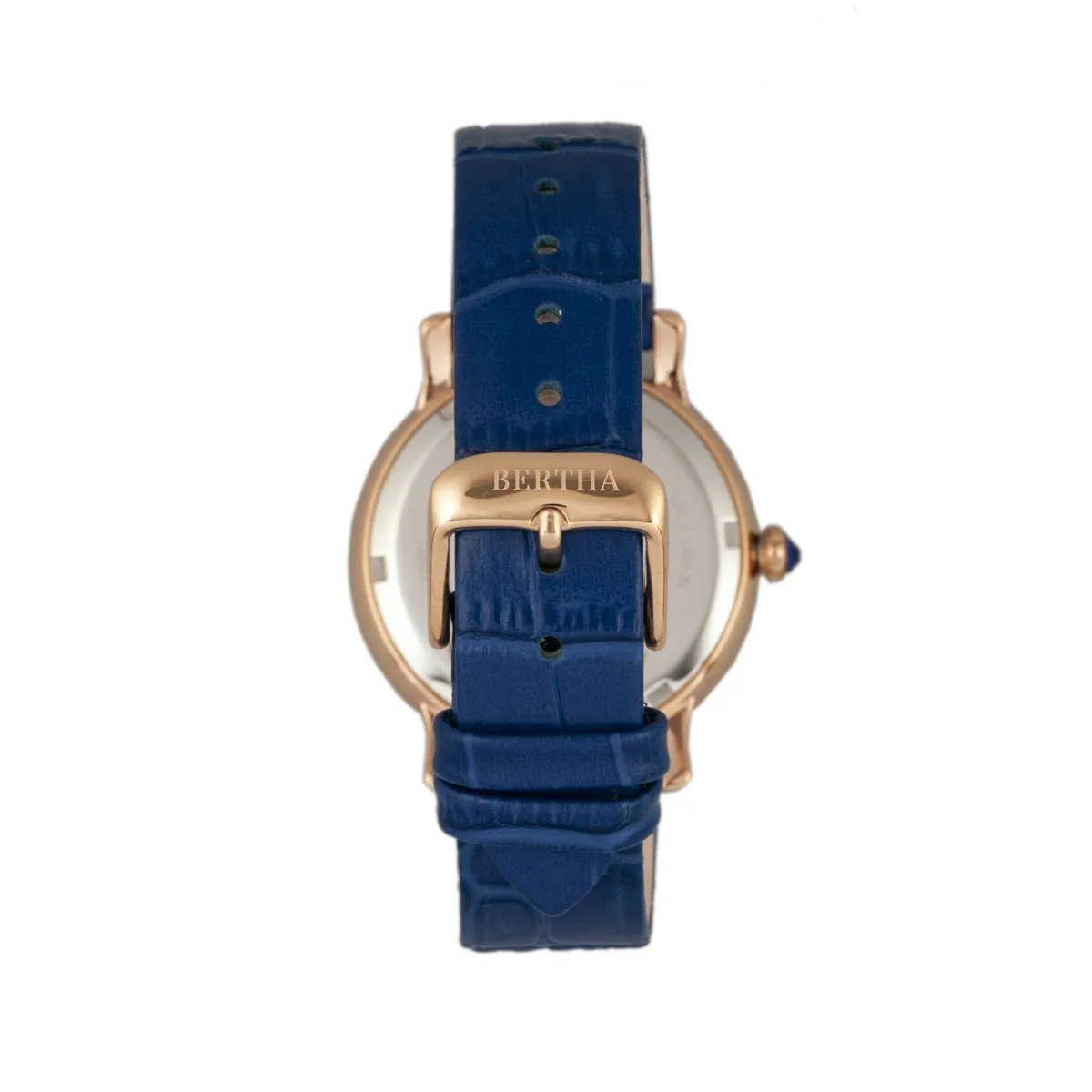 Bertha Courtney Opal Dial Leather-Band Watch