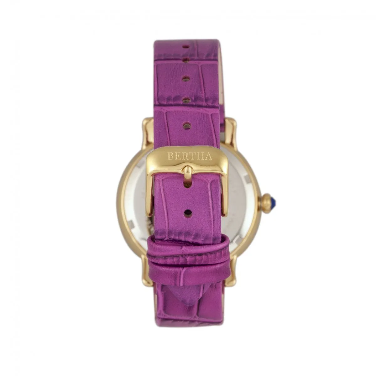 Bertha Courtney Opal Dial Leather-Band Watch