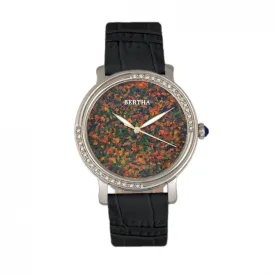 Bertha Courtney Opal Dial Leather-Band Watch