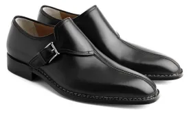 Bespoke Black Leather Monk Strap Shoes for Men's