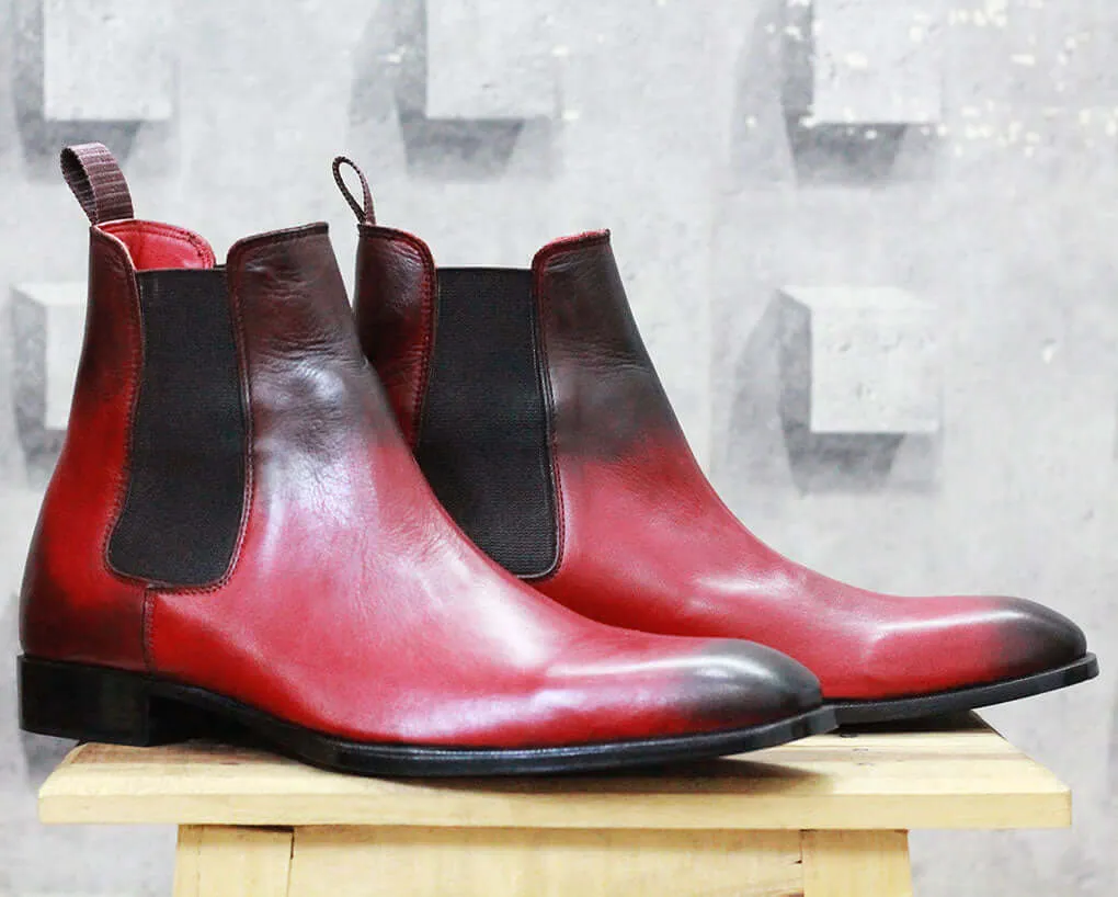 Bespoke Burgundy Black Chelsea Leather Boots