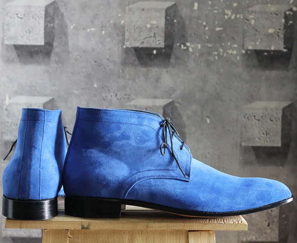 Bespoke Sky Blue Chukka Suede Lace Up Boots