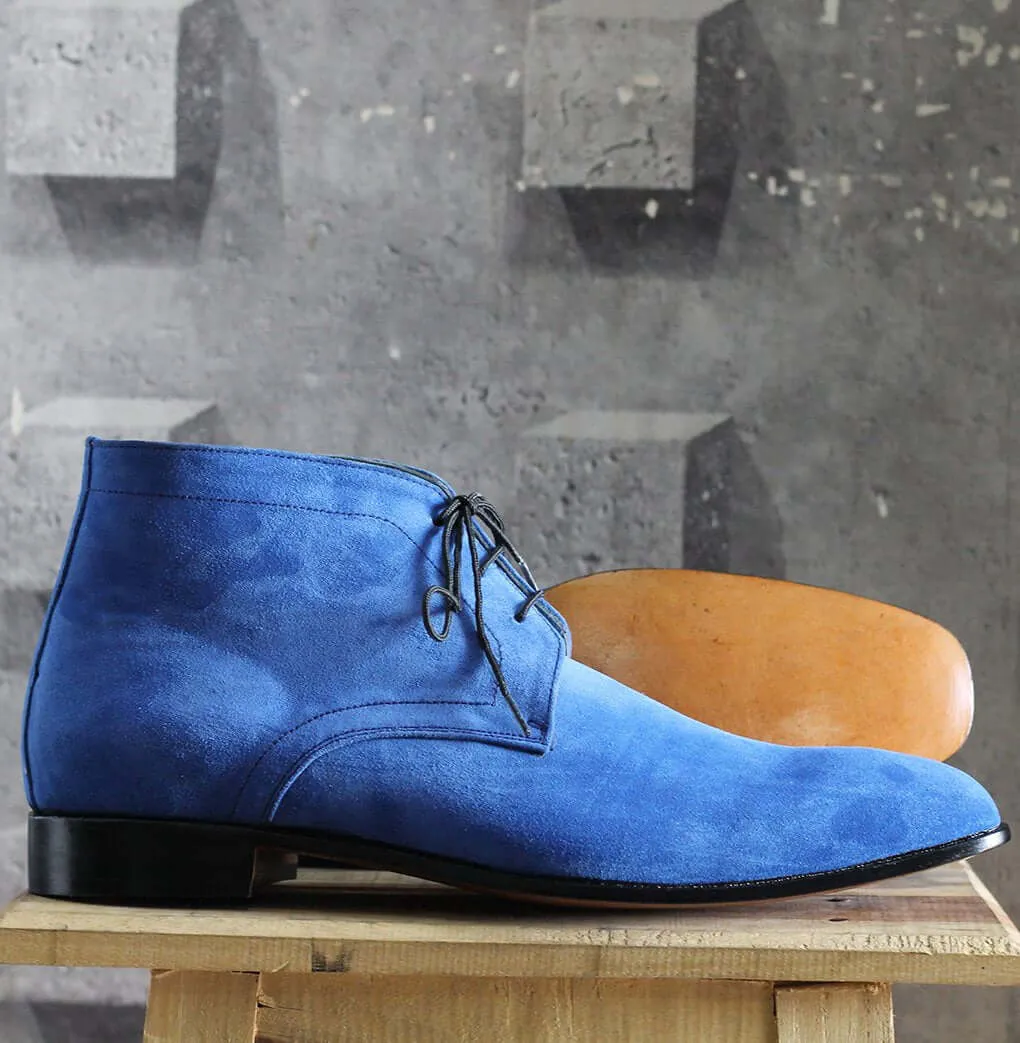 Bespoke Sky Blue Chukka Suede Lace Up Boots