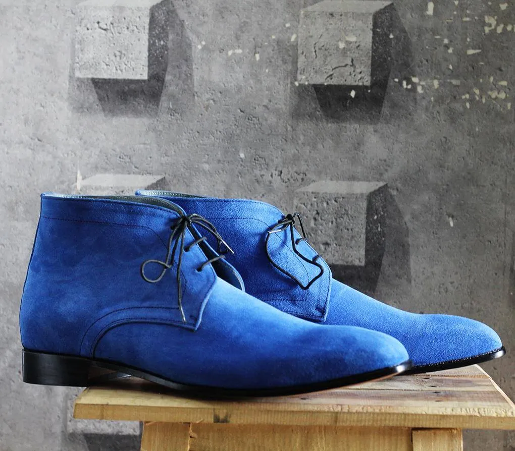 Bespoke Sky Blue Chukka Suede Lace Up Boots