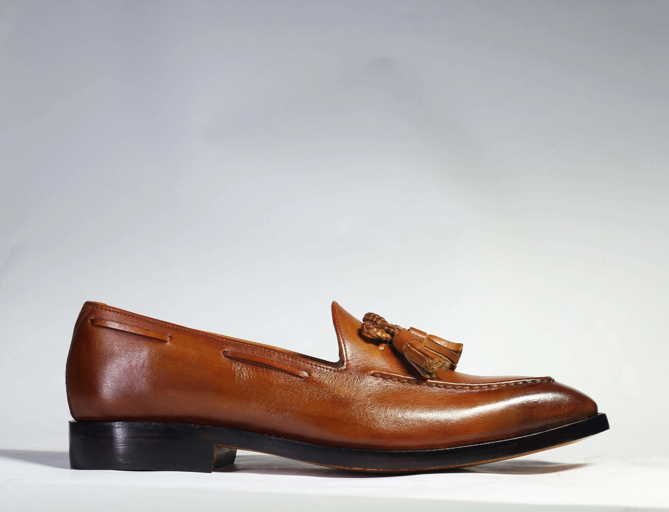 Bespoke Tan Tussle Leather Shoes for Men's