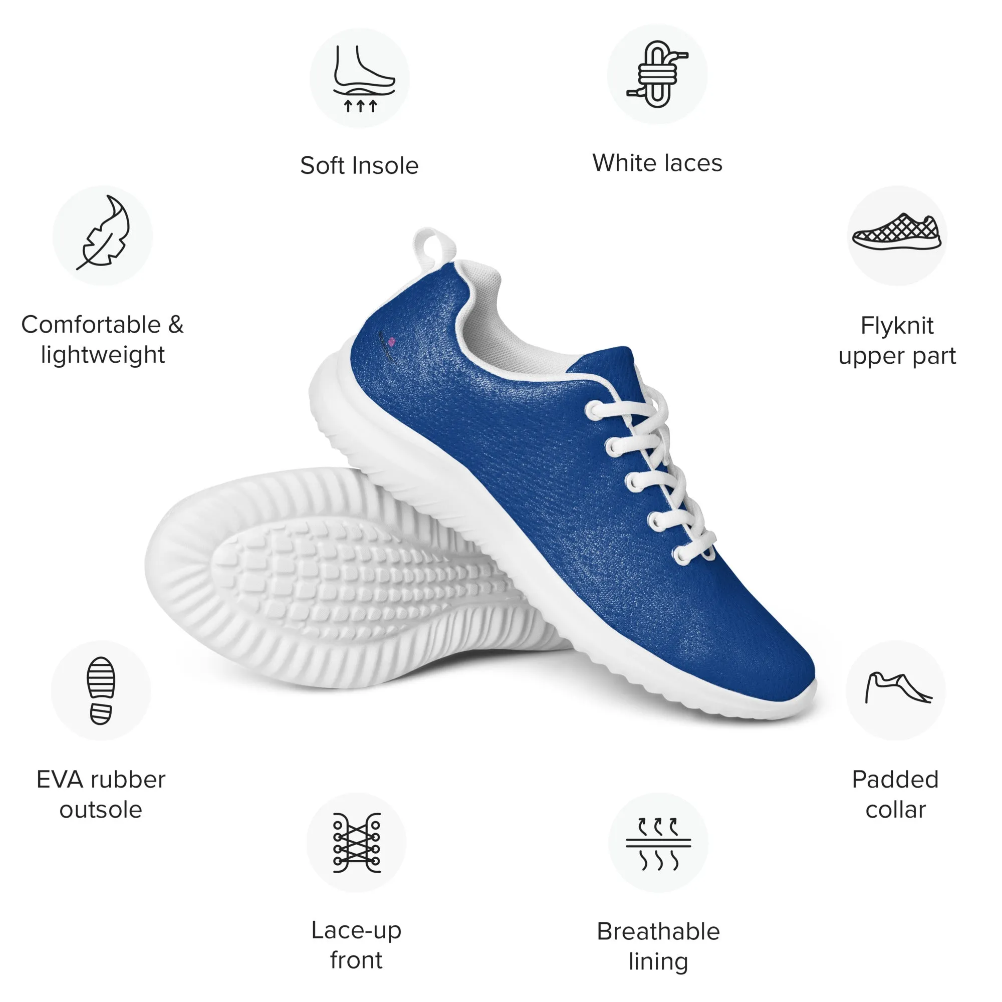 Blue Solid Color Men's Kicks, Solid Blue Color Modern Breathable Lightweight Men’s Athletic Shoes (US Size: 5-13)