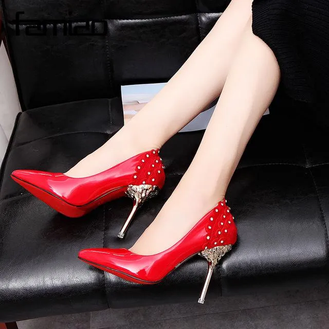 Crystal wedding shoes pumps women shoes red luxury shoes women designers red bottom high heels shoes woman