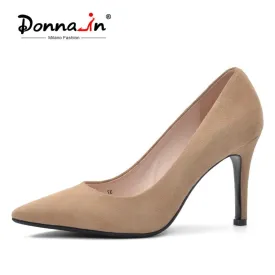 Donna-in Sexy Thin High Heels Pumps Women Genuine Leather Wedding Party Shoes Spring Plus Size 42 Natural kid suede Ladies Shoes