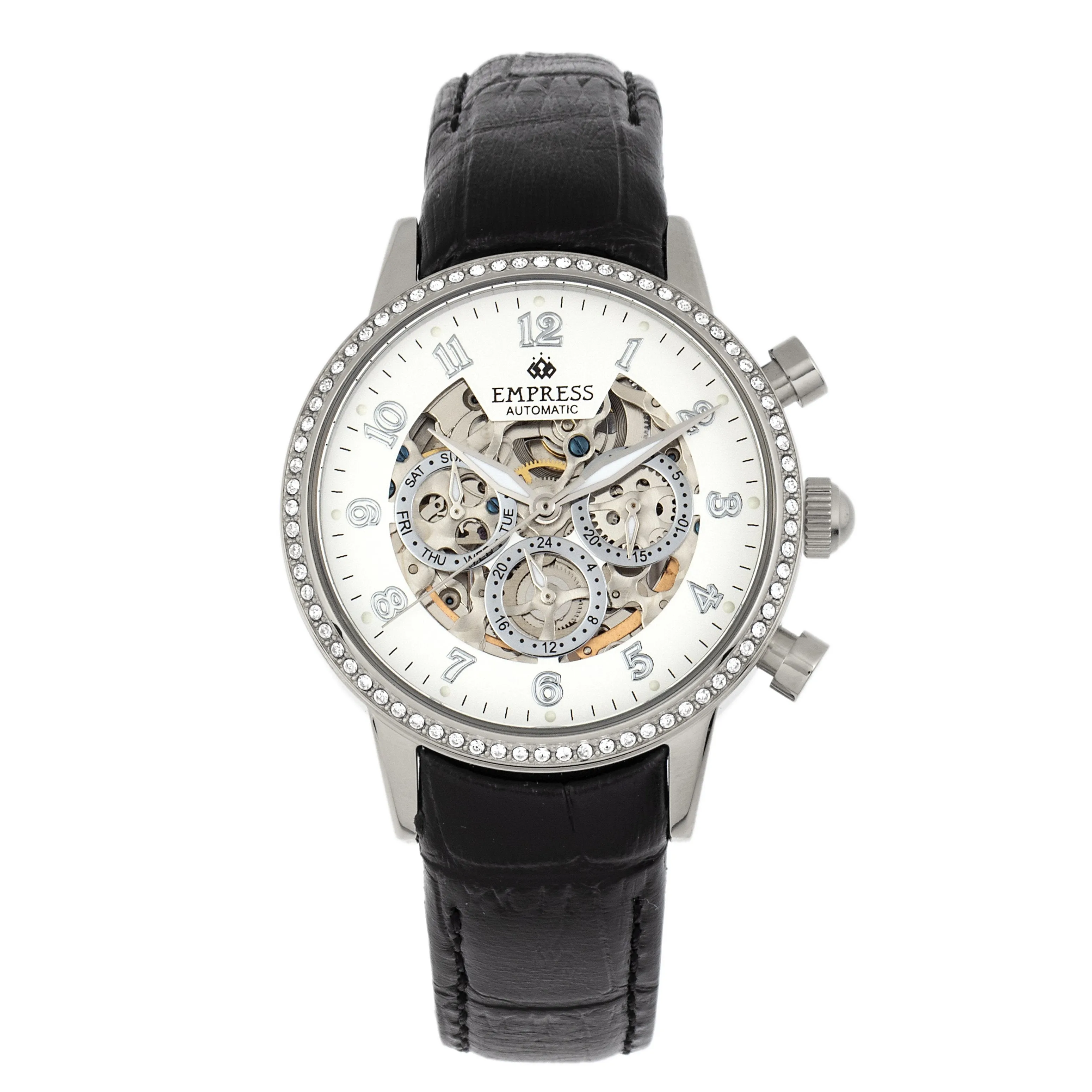 Empress Beatrice Automatic Skeleton Dial Leather-Band Watch w/Day/Date