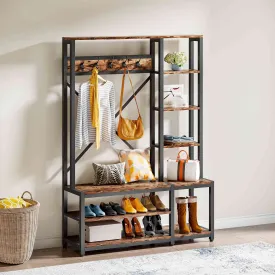 Freestanding Coat Rack Shoe Bench, 4-in-1 Entryway Hall Tree with Shelves