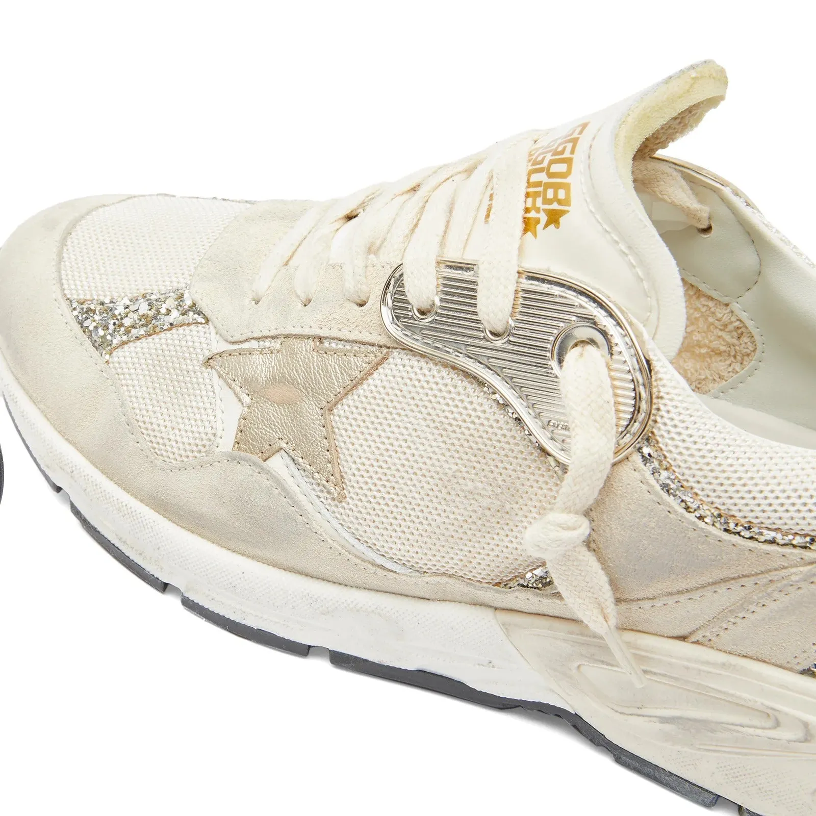 Golden Goose Running Dad Leather Sneakers, Beige/Silver