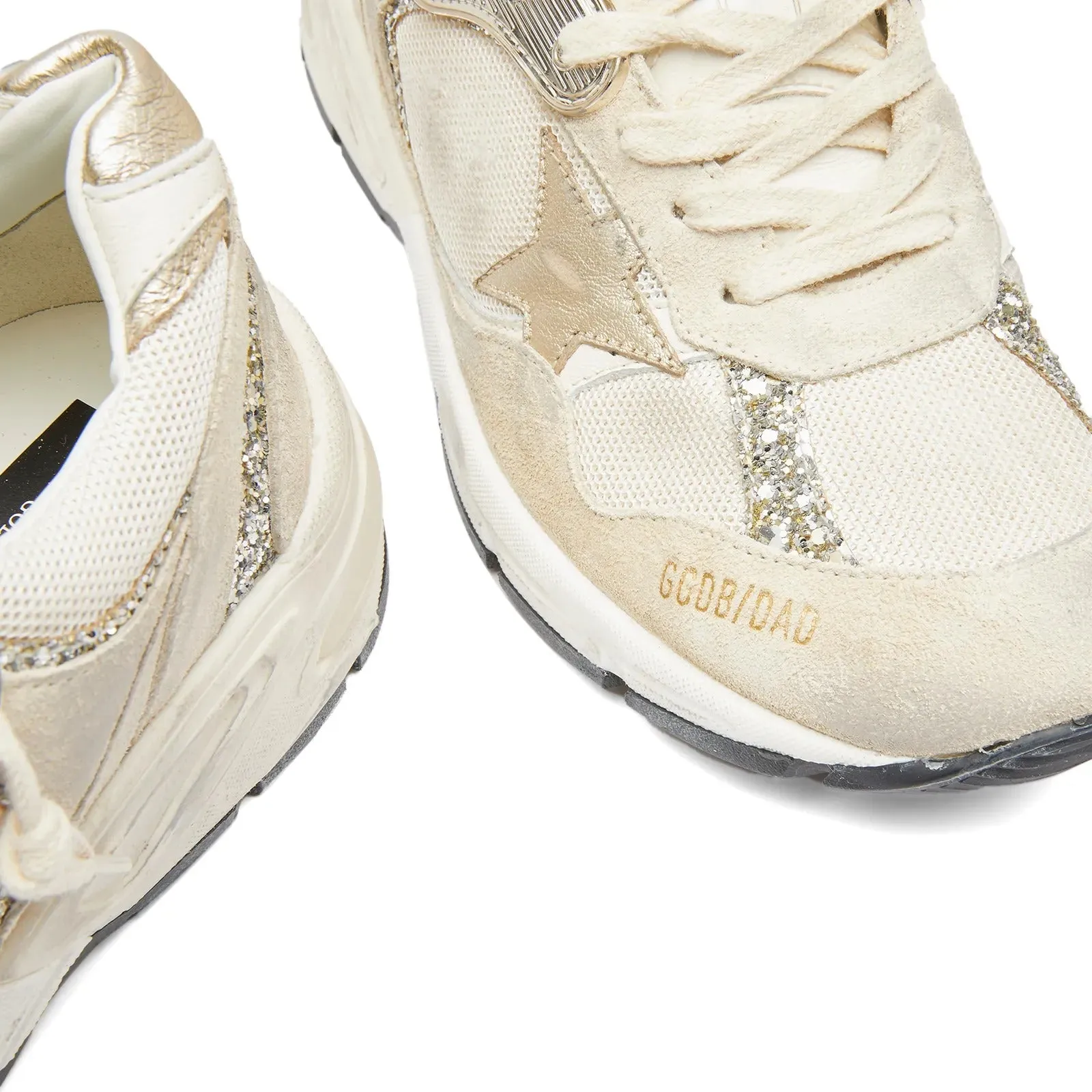 Golden Goose Running Dad Leather Sneakers, Beige/Silver