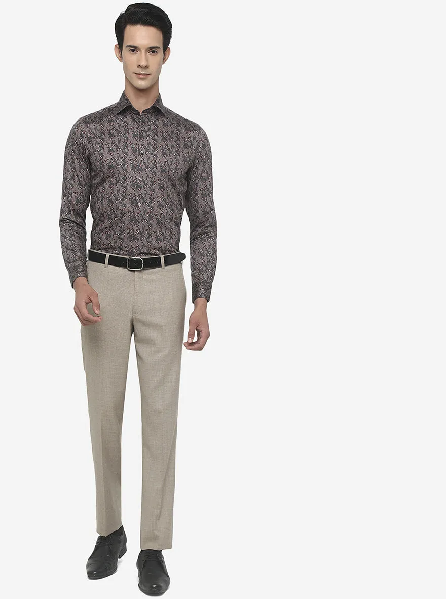 Grey & Brown Printed Slim Fit Party Wear Shirt | Wyre