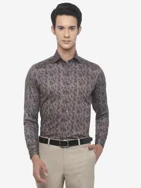 Grey & Brown Printed Slim Fit Party Wear Shirt | Wyre