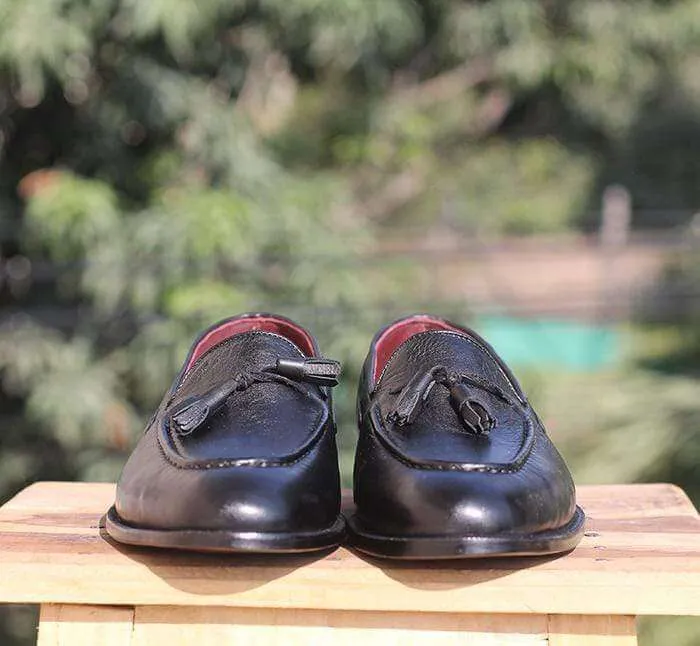 Handmade Black Leather Tussle Loafer