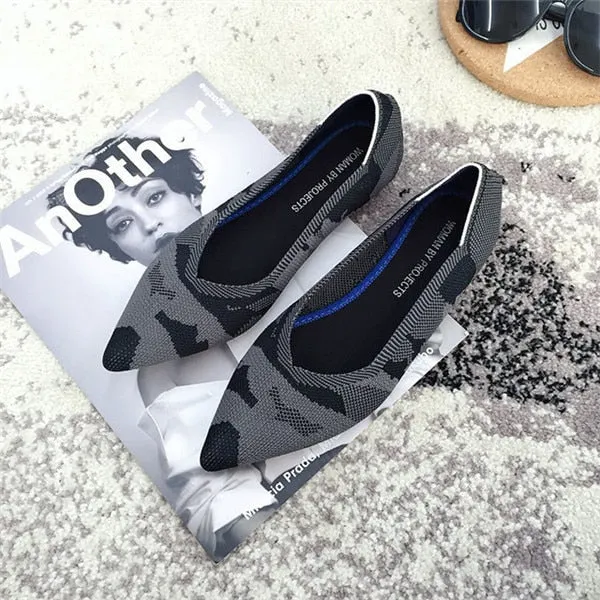 Knitted Fabric Comfortable Flat Pointed Toe Breathable Pumps