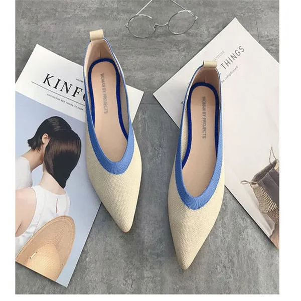 Knitted Fabric Comfortable Flat Pointed Toe Breathable Pumps