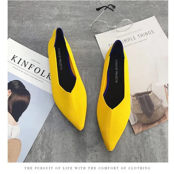 Knitted Fabric Comfortable Flat Pointed Toe Breathable Pumps