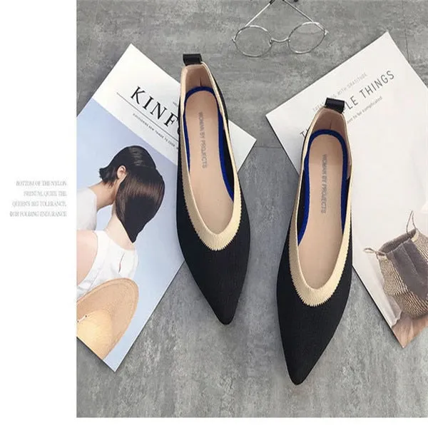 Knitted Fabric Comfortable Flat Pointed Toe Breathable Pumps