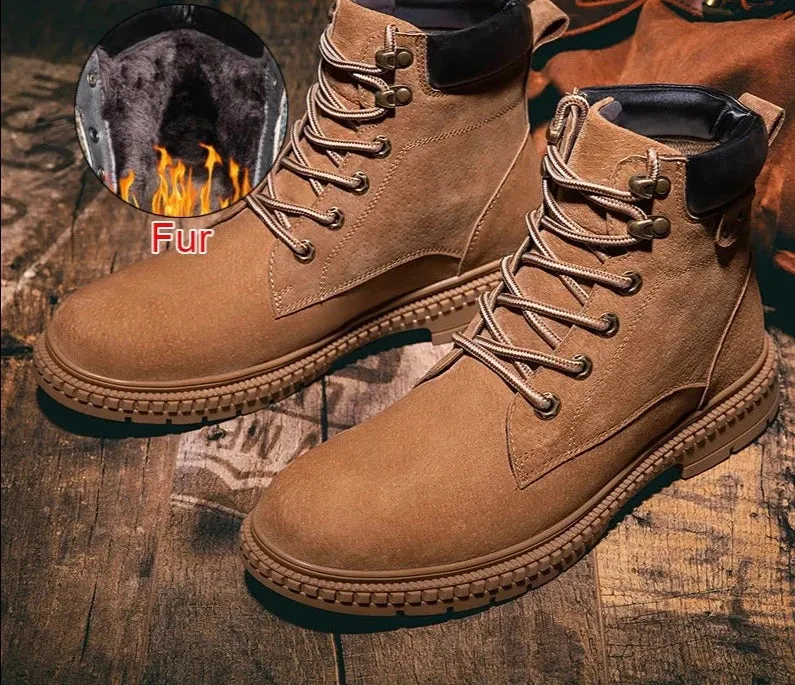 Men Boots Fashion Autumn Winter Handmade Comfortable Warm Fur Mid Calf Working Boots Casual Shoes For Men