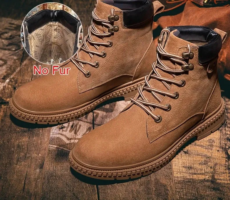 Men Boots Fashion Autumn Winter Handmade Comfortable Warm Fur Mid Calf Working Boots Casual Shoes For Men