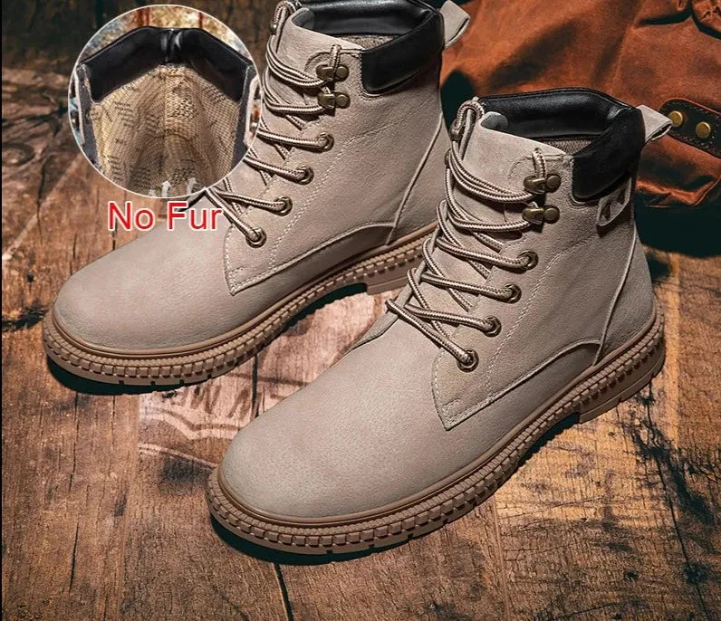 Men Boots Fashion Autumn Winter Handmade Comfortable Warm Fur Mid Calf Working Boots Casual Shoes For Men