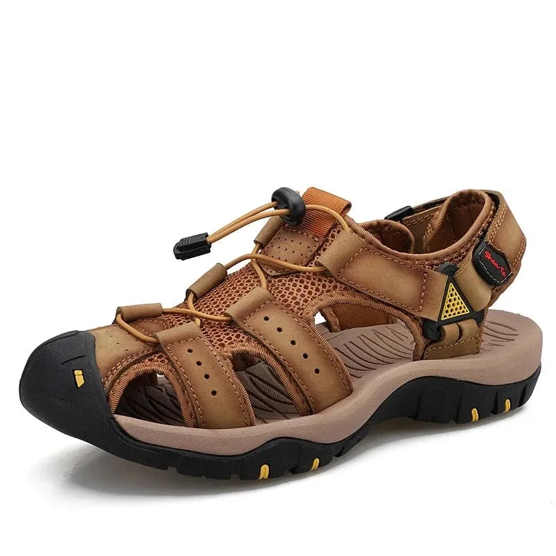 Mens Outdoor Trekking Sandals Summer Breathable Flat Light Fashion Beach Shoes Genuine Leather Luxury Men Sandals v2