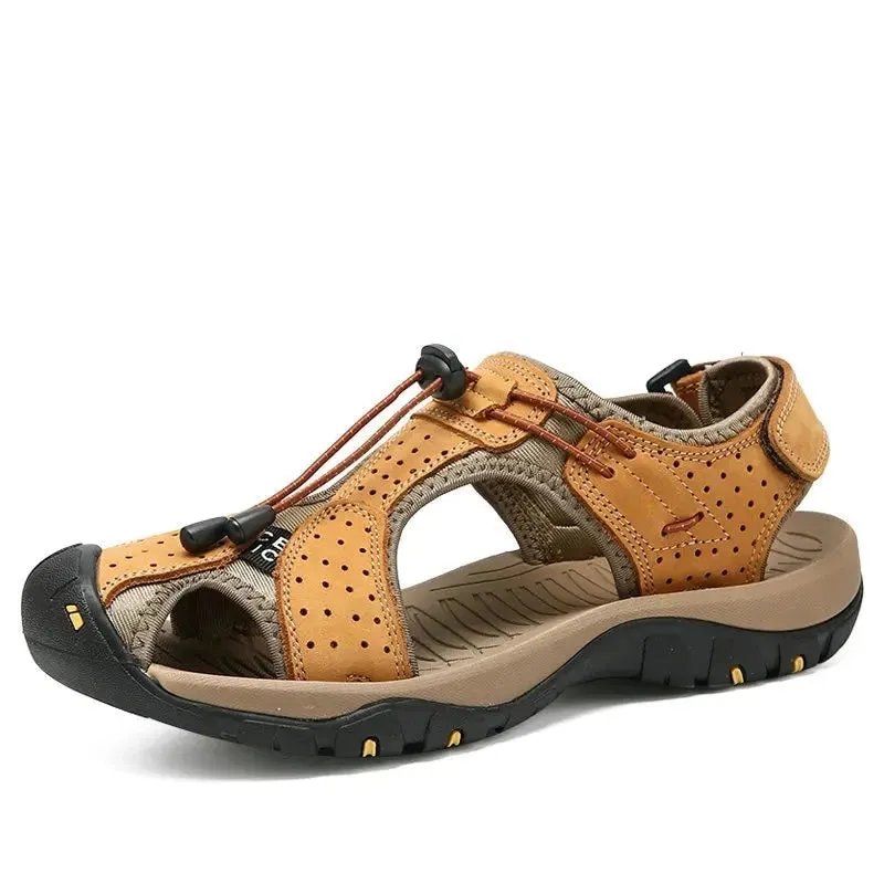 Mens Outdoor Trekking Sandals Summer Breathable Flat Light Fashion Beach Shoes Genuine Leather Luxury Men Sandals v2