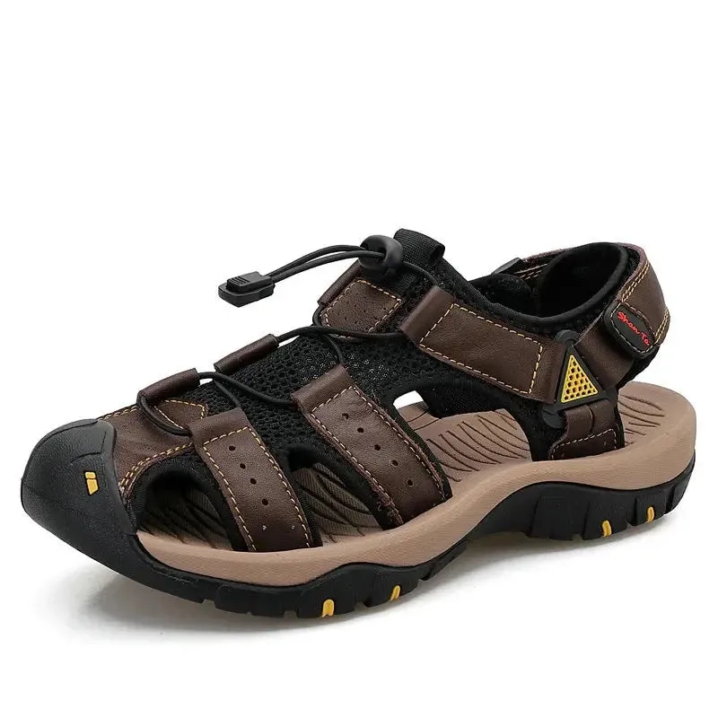 Mens Outdoor Trekking Sandals Summer Breathable Flat Light Fashion Beach Shoes Genuine Leather Luxury Men Sandals v2