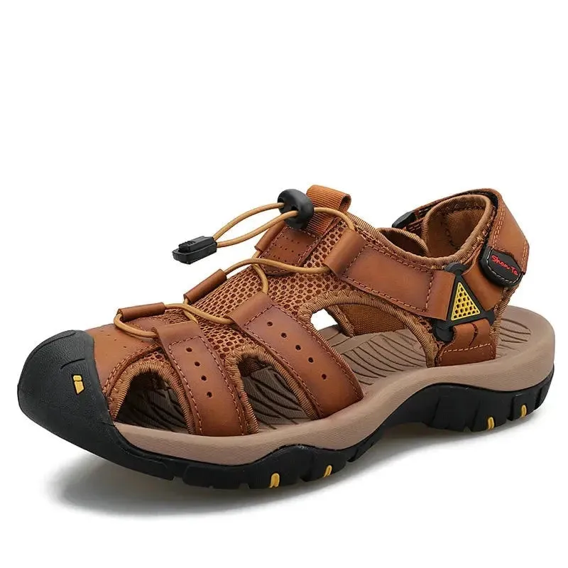 Mens Outdoor Trekking Sandals Summer Breathable Flat Light Fashion Beach Shoes Genuine Leather Luxury Men Sandals v2