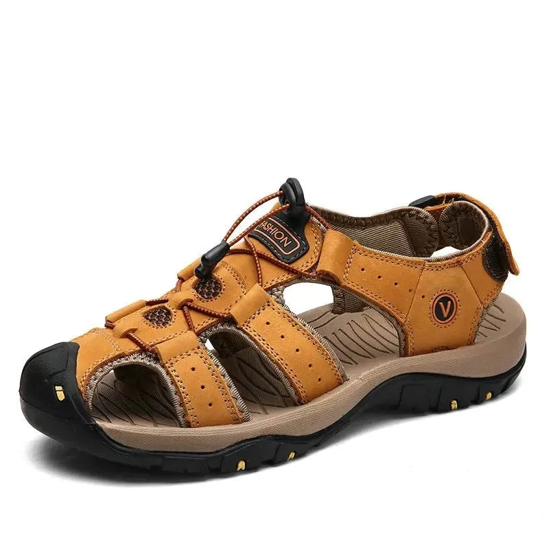 Mens Outdoor Trekking Sandals Summer Breathable Flat Light Fashion Beach Shoes Genuine Leather Luxury Men Sandals v2