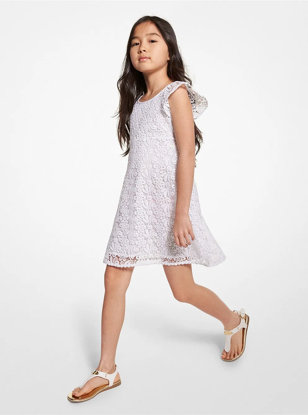 Michael Kors Kids Floral Lace Dress, white