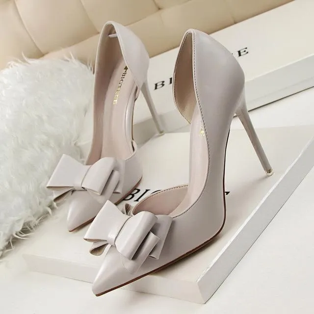 New Fashion Delicate Sweet Bow-knot High Heel Shoes Side Hollow Pointed Women Pumps