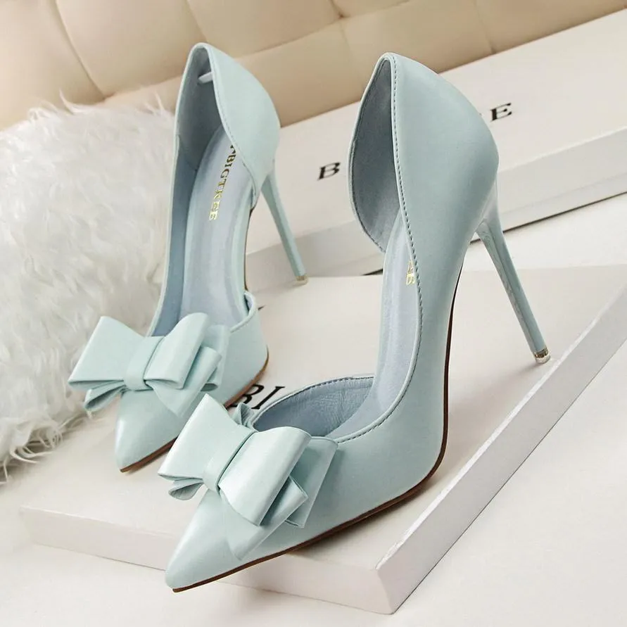 New Fashion Delicate Sweet Bow-knot High Heel Shoes Side Hollow Pointed Women Pumps