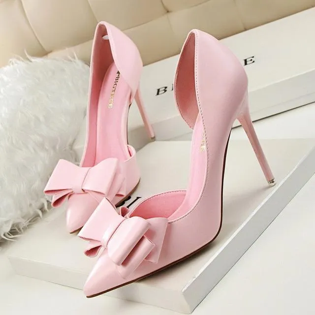 New Fashion Delicate Sweet Bow-knot High Heel Shoes Side Hollow Pointed Women Pumps