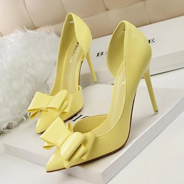 New Fashion Delicate Sweet Bow-knot High Heel Shoes Side Hollow Pointed Women Pumps