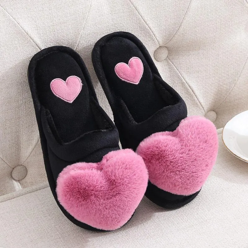 Non Slip Plush Heart Design Fluffy Slippers For Women