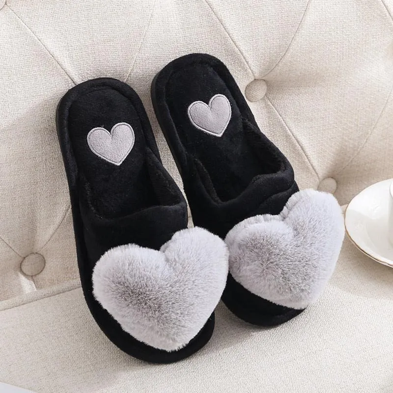 Non Slip Plush Heart Design Fluffy Slippers For Women