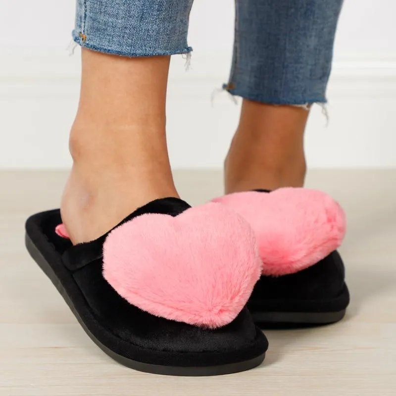 Non Slip Plush Heart Design Fluffy Slippers For Women