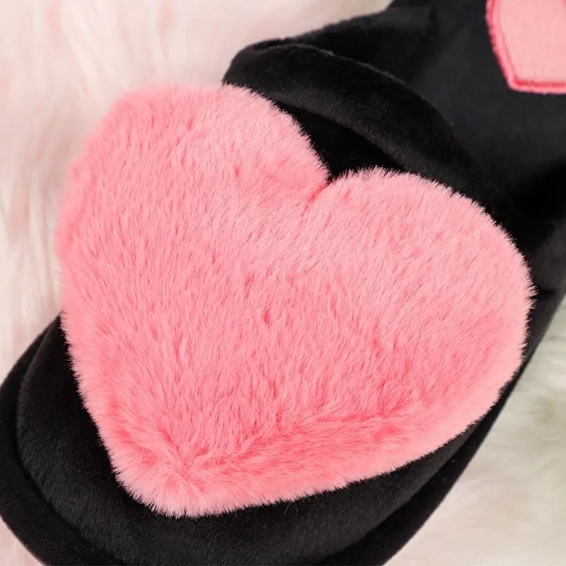 Non Slip Plush Heart Design Fluffy Slippers For Women