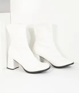 Retro Style White Matte Leatherette Ankle Go Go Boots