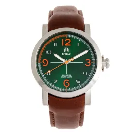 Shield Berge Leather-Band Men's Diver Watch - Silver/Green